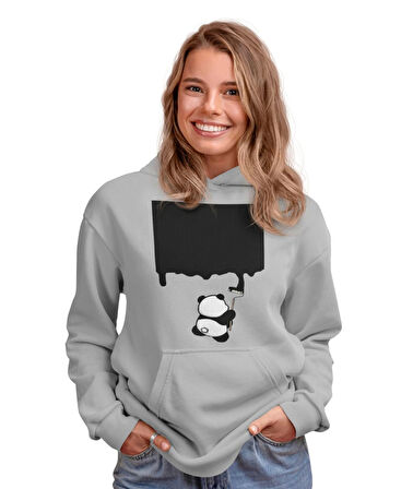 Boyacı panda ön baskılı  sweatshirt kadın