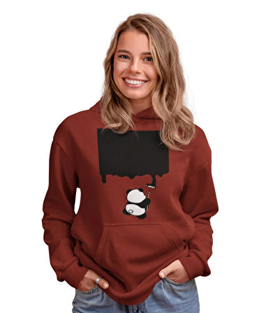 Boyacı panda ön baskılı  sweatshirt kadın