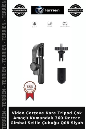 Video Çerçeve Kare Tripod Çok Amaçlı Kumandalı 360 Derece Gimbal Selfie Çubuğu Q08 Siyah