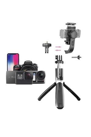 Video Çerçeve Kare Tripod Çok Amaçlı Kumandalı 360 Derece Gimbal Selfie Çubuğu Q08 Siyah