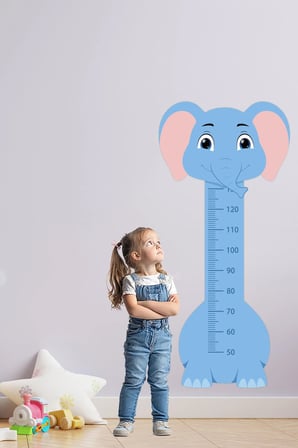 Sevimli Safari Hayvanları Çocuk Boy Ölçer Duvar Stickerı - Bebek ve Çocuk Odası Boy Cetveli Etiketi - Fil