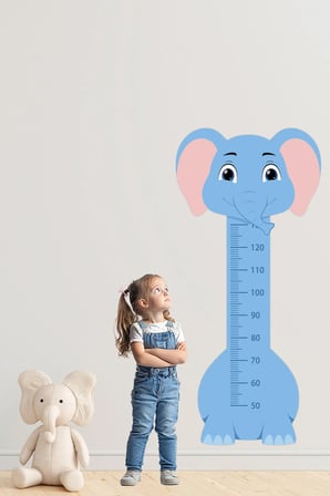 Sevimli Safari Hayvanları Çocuk Boy Ölçer Duvar Stickerı - Bebek ve Çocuk Odası Boy Cetveli Etiketi - Fil