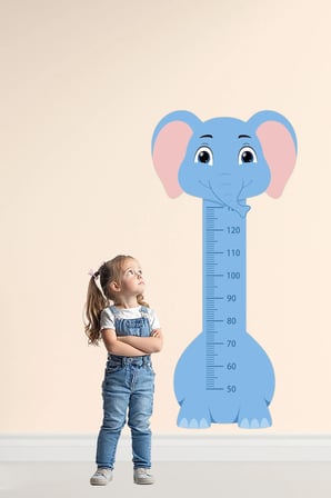 Sevimli Safari Hayvanları Çocuk Boy Ölçer Duvar Stickerı - Bebek ve Çocuk Odası Boy Cetveli Etiketi - Fil