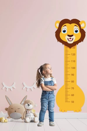 Sevimli Safari Hayvanları Çocuk Boy Ölçer Duvar Stickerı - Bebek ve Çocuk Odası Boy Cetveli Etiketi - Aslan