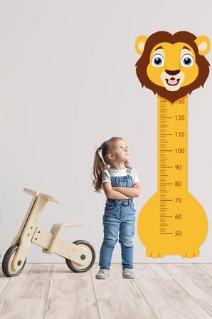 Sevimli Safari Hayvanları Çocuk Boy Ölçer Duvar Stickerı - Bebek ve Çocuk Odası Boy Cetveli Etiketi - Aslan