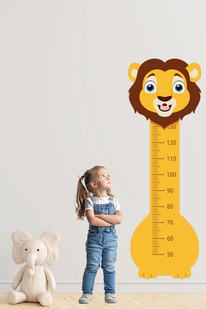 Sevimli Safari Hayvanları Çocuk Boy Ölçer Duvar Stickerı - Bebek ve Çocuk Odası Boy Cetveli Etiketi - Aslan