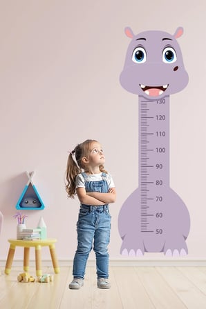 Sevimli Safari Hayvanları Çocuk Boy Ölçer Duvar Stickerı - Bebek ve Çocuk Odası Boy Cetveli Etiketi - Su Aygırı