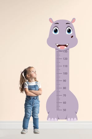Sevimli Safari Hayvanları Çocuk Boy Ölçer Duvar Stickerı - Bebek ve Çocuk Odası Boy Cetveli Etiketi - Su Aygırı