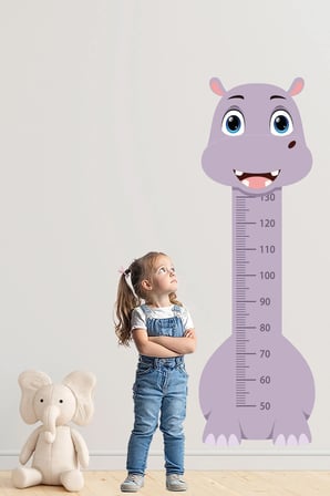 Sevimli Safari Hayvanları Çocuk Boy Ölçer Duvar Stickerı - Bebek ve Çocuk Odası Boy Cetveli Etiketi - Su Aygırı