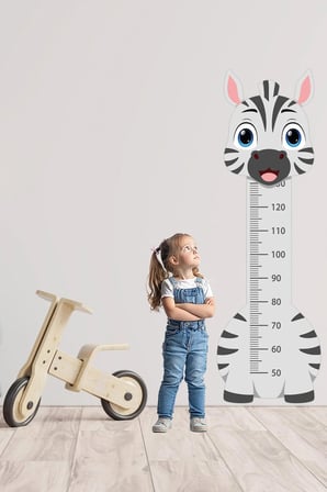 Sevimli Safari Hayvanları Çocuk Boy Ölçer Duvar Stickerı - Bebek ve Çocuk Odası Boy Cetveli Etiketi - Zebra 