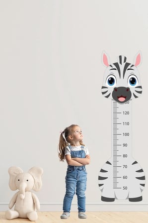 Sevimli Safari Hayvanları Çocuk Boy Ölçer Duvar Stickerı - Bebek ve Çocuk Odası Boy Cetveli Etiketi - Zebra 