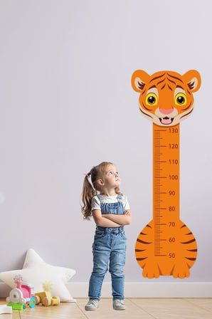Sevimli Safari Hayvanları Çocuk Boy Ölçer Duvar Stickerı - Bebek ve Çocuk Odası Boy Cetveli Etiketi - Kaplan 