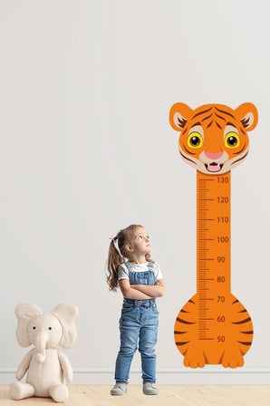 Sevimli Safari Hayvanları Çocuk Boy Ölçer Duvar Stickerı - Bebek ve Çocuk Odası Boy Cetveli Etiketi - Kaplan 