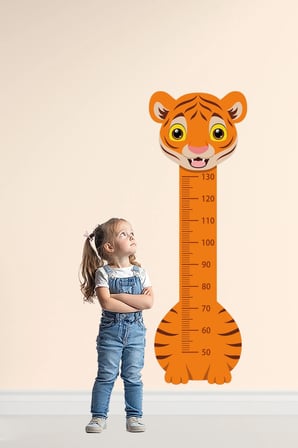 Sevimli Safari Hayvanları Çocuk Boy Ölçer Duvar Stickerı - Bebek ve Çocuk Odası Boy Cetveli Etiketi - Kaplan 