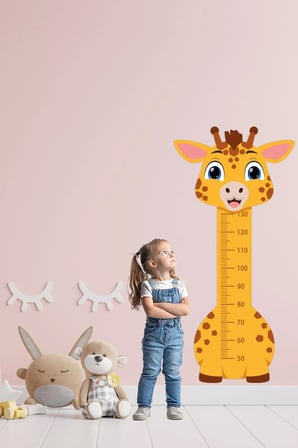Sevimli Safari Hayvanları Çocuk Boy Ölçer Duvar Stickerı - Bebek ve Çocuk Odası Boy Cetveli Etiketi - Zürafa