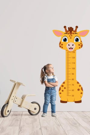 Sevimli Safari Hayvanları Çocuk Boy Ölçer Duvar Stickerı - Bebek ve Çocuk Odası Boy Cetveli Etiketi - Zürafa