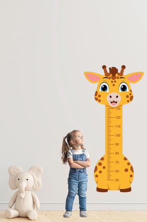 Sevimli Safari Hayvanları Çocuk Boy Ölçer Duvar Stickerı - Bebek ve Çocuk Odası Boy Cetveli Etiketi - Zürafa