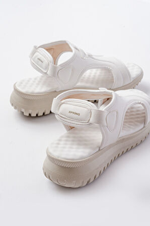 T-221 Beyaz  Spring Paraşüt Kumaş Lastikli Ortopedik Kadın Sandalet