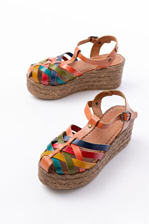 684-02 Taba Multi Ortopedik Hakiki Deri Dolgu Kadın Sandalet