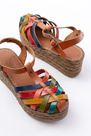 684-02 Taba Multi Ortopedik Hakiki Deri Dolgu Kadın Sandalet