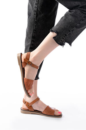 205-012 Taba Ortopedik Hakiki Deri Kadın Sandalet