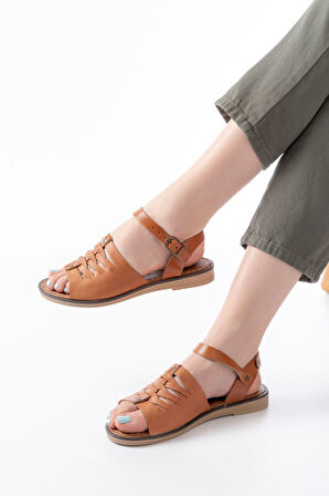 205-029 Taba Ortopedik Hakiki Deri Kadın Sandalet