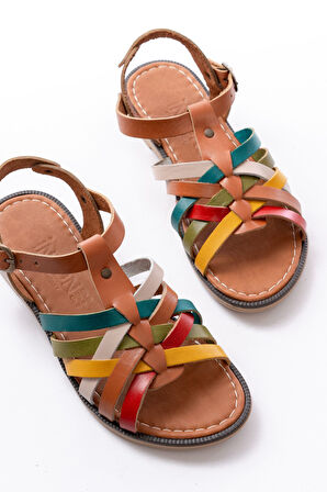 205-208 Multi Hakiki Deri Ortopedik Taban Kadın Sandalet