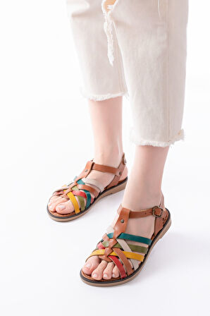 205-208 Multi Hakiki Deri Ortopedik Taban Kadın Sandalet