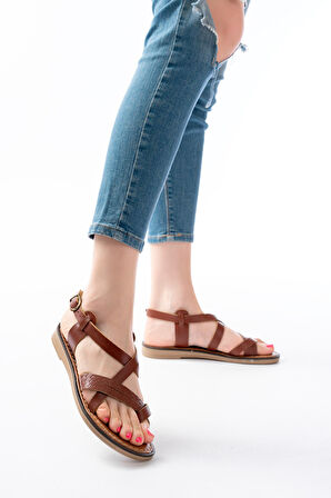 205-09 Koyu Kahve Ortopedik Hakiki Deri Kadın Sandalet