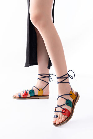 205-01 Multi Bilekten Bağlamalı Ortopedik Hakiki Deri Kadın Sandalet