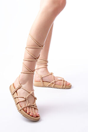 1001-1001 Nut Bilekten Bağcıklı Kadın Sandalet
