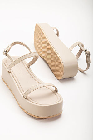 861-1027 Bej Dolgu Topuk Kadın Sandalet