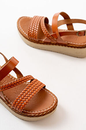 730-152 Taba Ortopedik Hakiki Deri Dolgu Kadın Sandalet