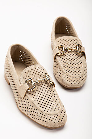 401 Bej Süet Delikli Günlük Kadın Babet