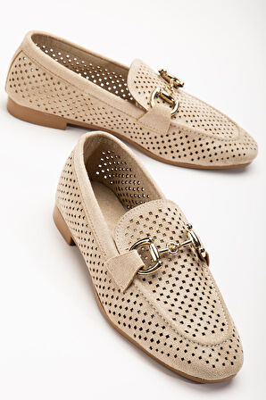 401 Bej Süet Delikli Günlük Kadın Babet