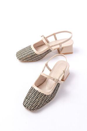 720 Bej Desenli Arkası Açık Günlük Kadın Sandalet