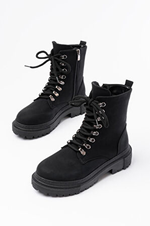 812-2121 Siyah Zümrüt Bağcıklı Fermuarlı Günlük Kadın Bot