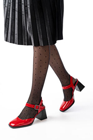 İNF-40450 Kırmızı Rugan Günlük Arkası Açık Topuklu Kadın Ayakkabı