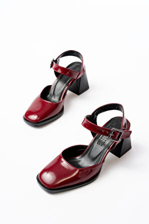 İNF-40450 Bordo Rugan Günlük Arkası Açık Topuklu Kadın Ayakkabı