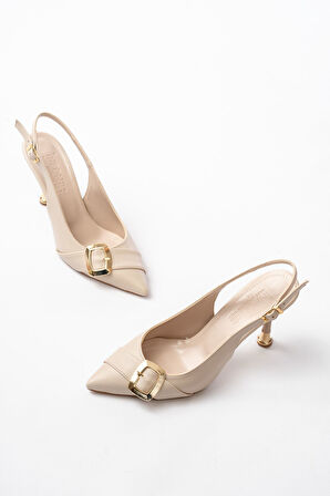 İNF-1151 Bej Günlük Arkası Açık Topuklu Kadın Ayakkabı