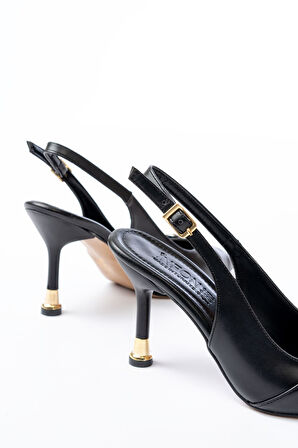 İNF-1151 Siyah Günlük Arkası Açık Topuklu Kadın Ayakkabı