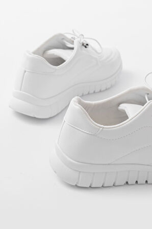 K-504 Beyaz Bağcıklı Desenli Günlük Spor Ayakkabı