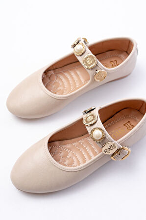 İNF-6363 Bej Baret Tokalı Günlük Kadın Ayakkabı