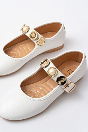 İNF-6363 Beyaz Baret Tokalı Günlük Kadın Ayakkabı