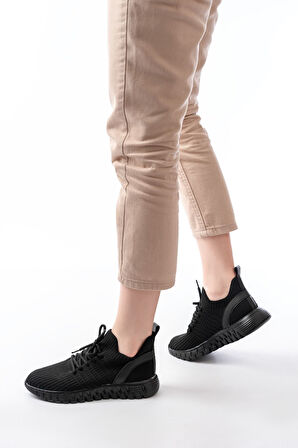 DM-501 Siyah Bağcıklı Faylon Taban Günlük Spor Ayakkabı