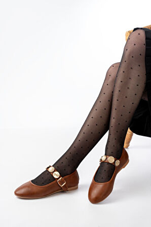 İNF-6363  Taba Baret Tokalı Günlük Kadın Ayakkabı