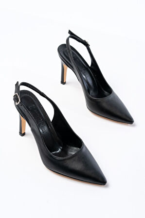 ST-1153 Siyah Günlük Arkası Açık 9 cm Topuklu Kadın Ayakkabı