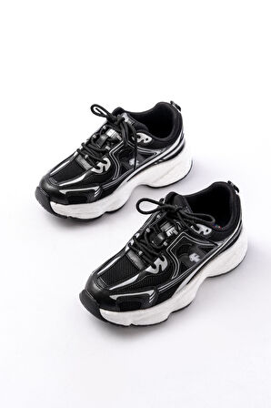 F-329 Siyah Günlük Bağcıklı Beyaz Tabanlı Yazlık Spor Ayakkabı