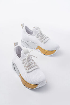 RS-400  Beyaz Bağcıklı Fileli Renkli Taban Günlük Kadın Spor