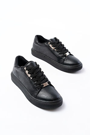 P-910 Siyah Bağcıklı Taban Dikişli Günlük Kadın Spor